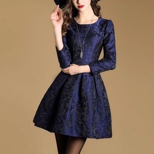 Embroidered long sleeve A-line Dress